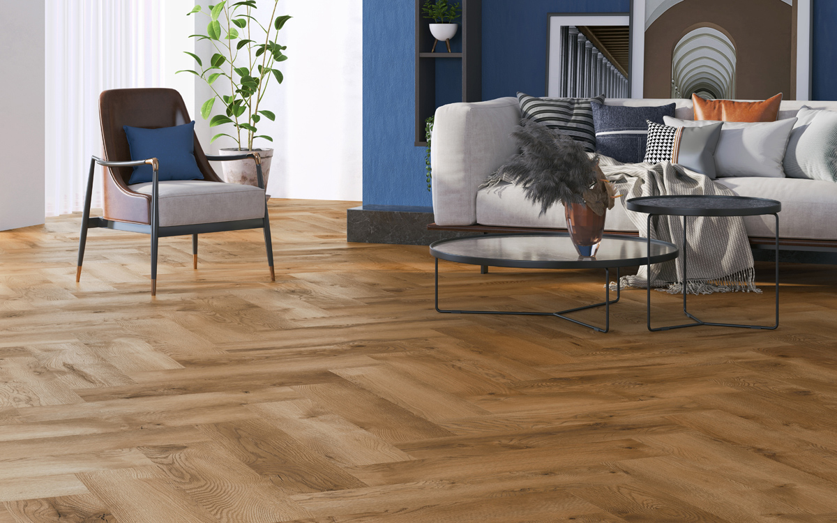 Inhaus Manor Graceland 64921 herringbone laminate room scene